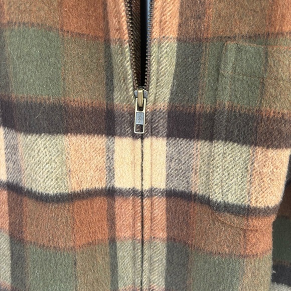 Jones Sport Brown/Green Plaid ZipUp Flannel Shacket Suede Elbow Patches Women Lg - Picture 5 of 10